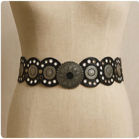 Free People Accessories - Free People Concho Disc Leather Belt Black boho Statement womens Medium Large